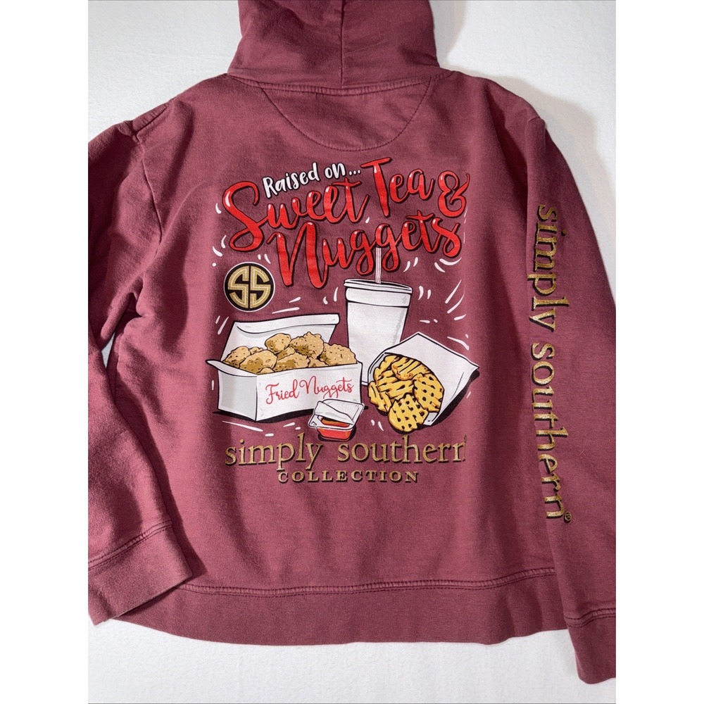 Simply Southern Youth Large Hoodie Mauve Pink Gold Puff Print Sweatshirt Kids L